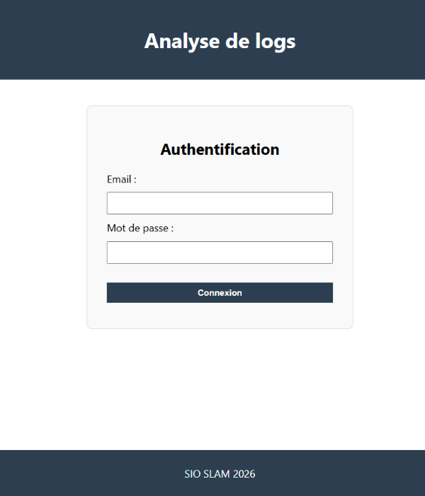 Page de connexion site d'analyse de logs