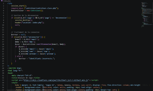 Fichier index.php du site d'analyse de logs