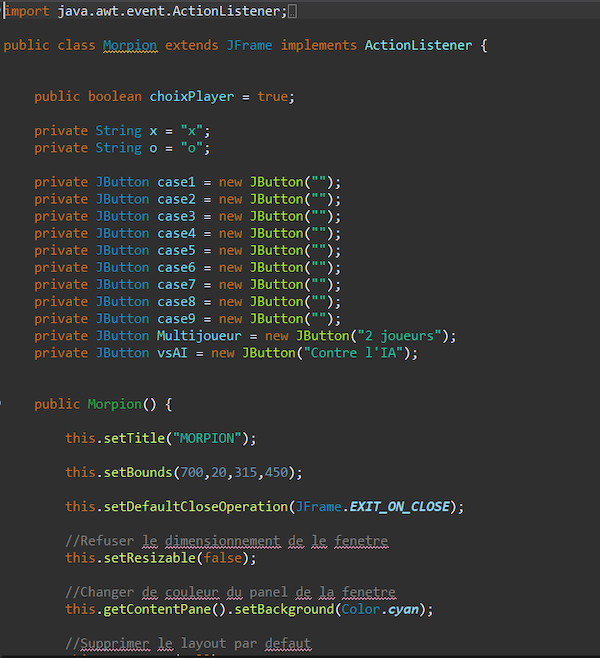 Initiation des variables boutons du Morpion