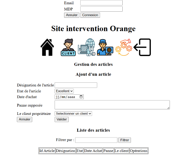 Page de gestion des articles à réparer