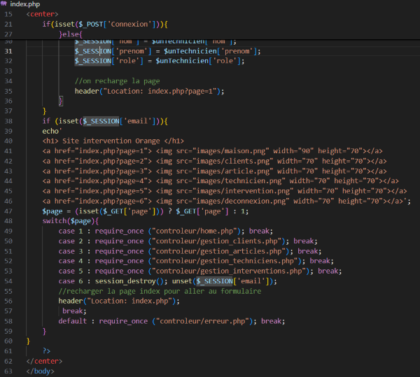 Code de l'index du site d'intervention Orange