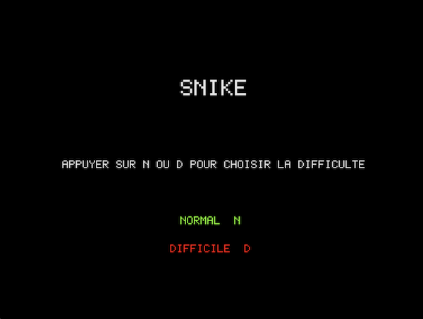 Menu du jeu Snake