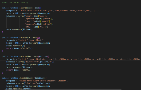 Code de la partie modèle contenant les fonctions qui intéragissent avec la bdd