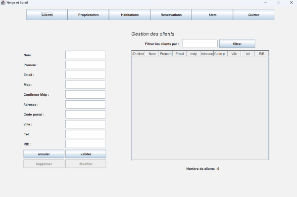 Section Clients de l'application N&S