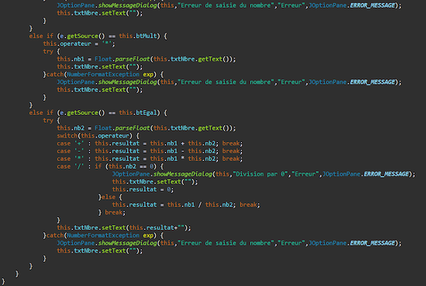 Programme qui effectue les opérations de la calculatrice