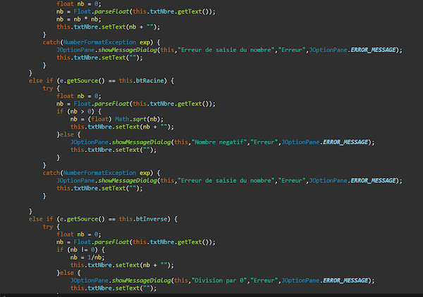 Initiation des variables boutons de la calculatrice